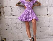 Муслиновое платье с оборками и завязками на груди Муслиновое платье с оборками и завязками на груди | PUSHKA SHOP