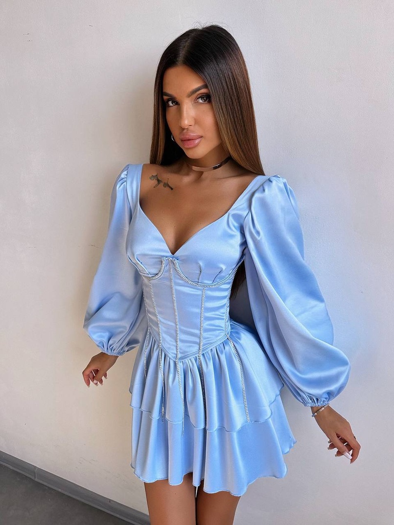 Комплект: сукня з подвійною спідницею + корсет, декорований стразами    | PUSHKA SHOP