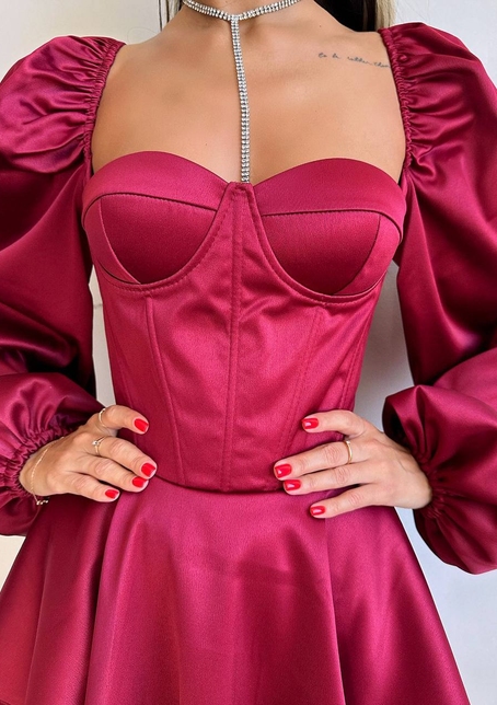 Атласна корсетна сукня бюстьє з пишною подвійною спідницею та об‘ємними рукавами | PUSHKA SHOP