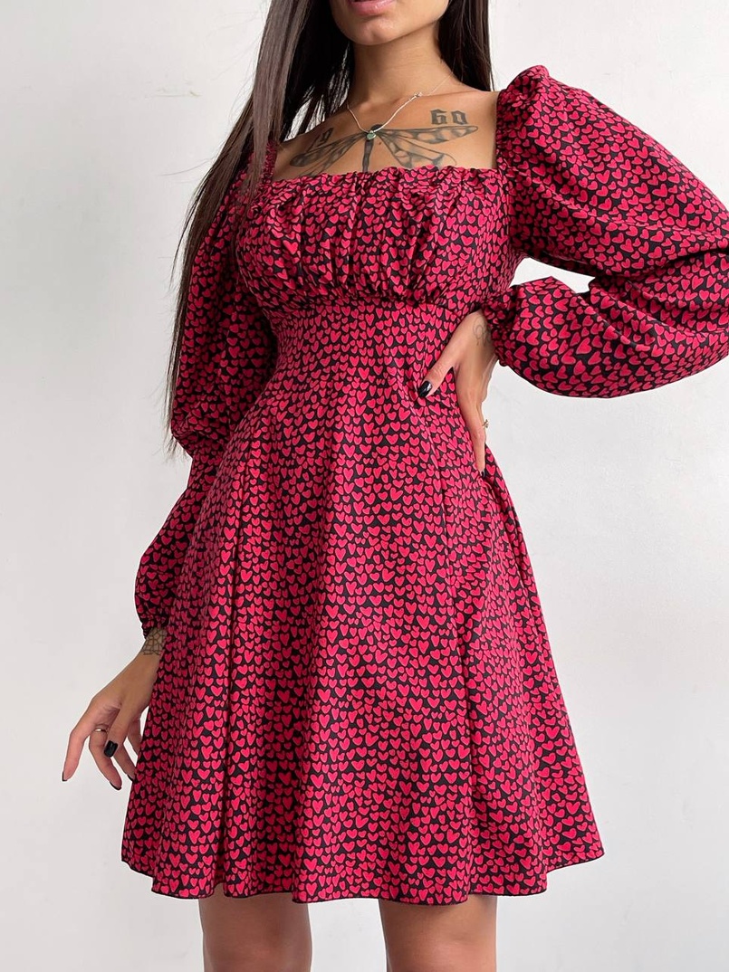 Приталена сукня з принтом  + прозорий корсет | PUSHKA SHOP