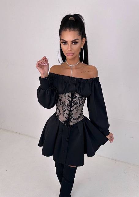 Приталена сорочка на плічках+  мереживний корсет | PUSHKA SHOP