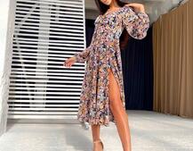 Цветочное платье-миди с разрезом Цветочное платье-миди с разрезом | PUSHKA SHOP