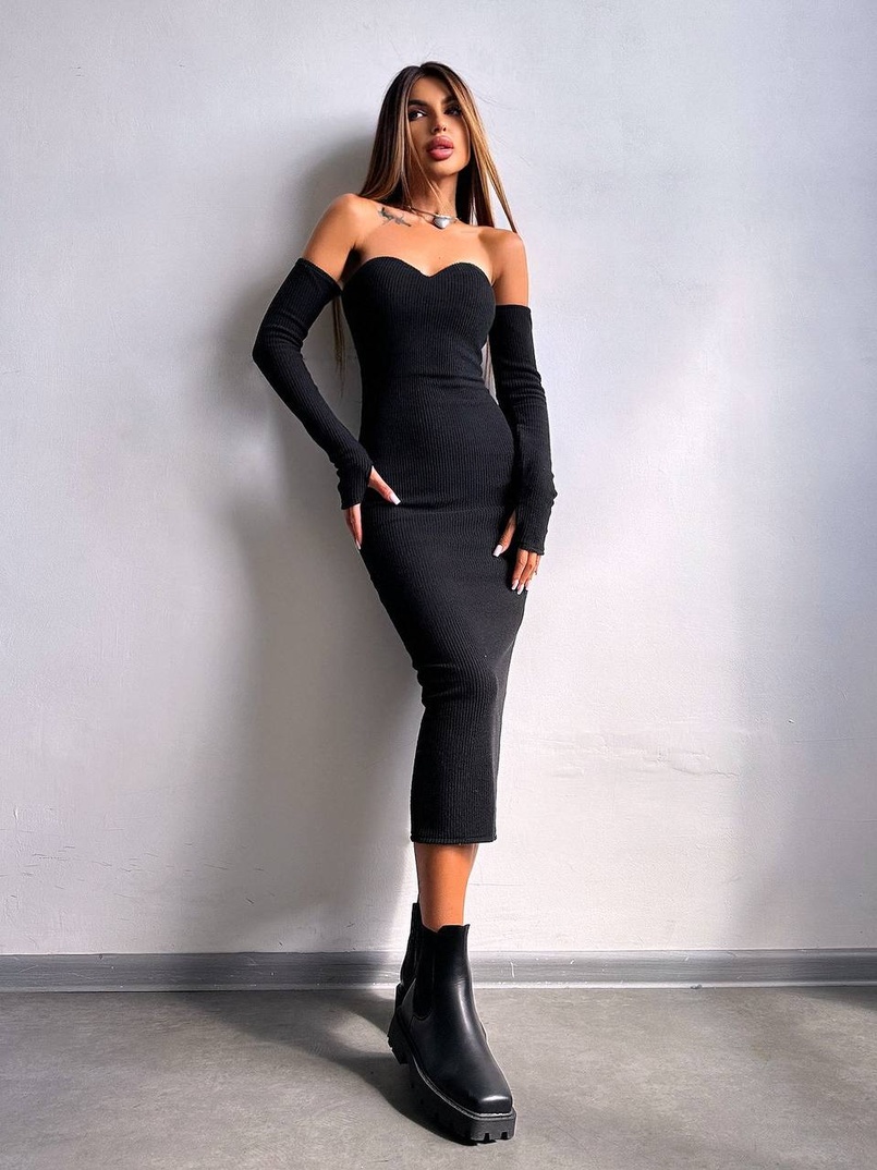 Трикотажна сукня міді  з чашечками  | PUSHKA SHOP