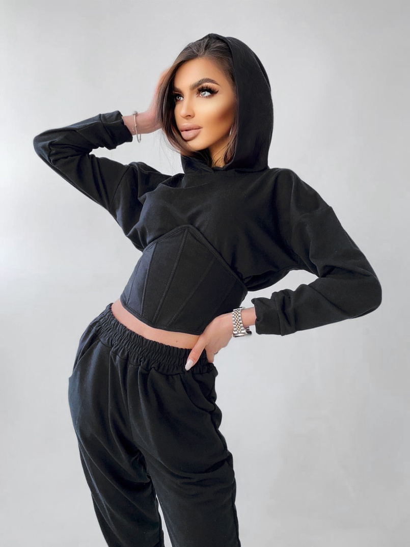 Костюм: укорочённое худи с корсетом+ джоггеры  Костюм: укорочённое худи с корсетом+ джоггеры  | PUSHKA SHOP