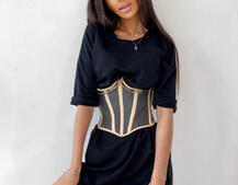 Удлиненная футболка с бельевым корсетом декорированным цепочками  Удлиненная футболка с бельевым корсетом декорированным цепочками  | PUSHKA SHOP