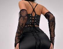 Комплект: корсет, декорований мереживом   + рукавички+ спідниця міні з драпіруванням   | PUSHKA SHOP