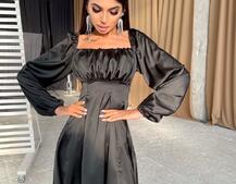 Шелковое приталенное платье со сборкой на груди  | PUSHKA SHOP