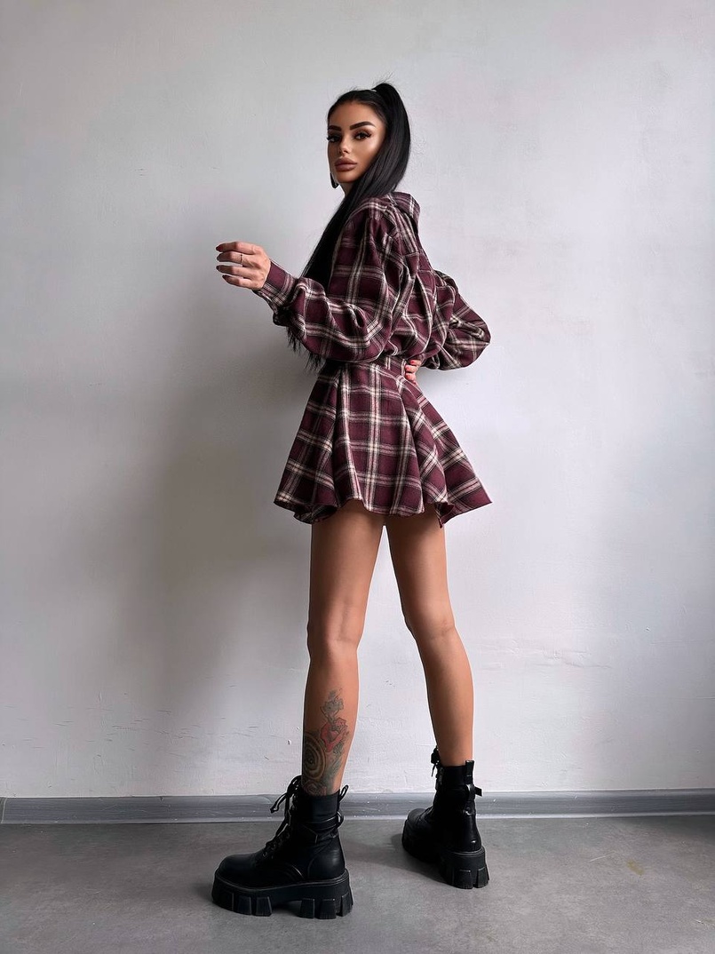 Комплект: сорочка + спідниця у клітинку  | PUSHKA SHOP