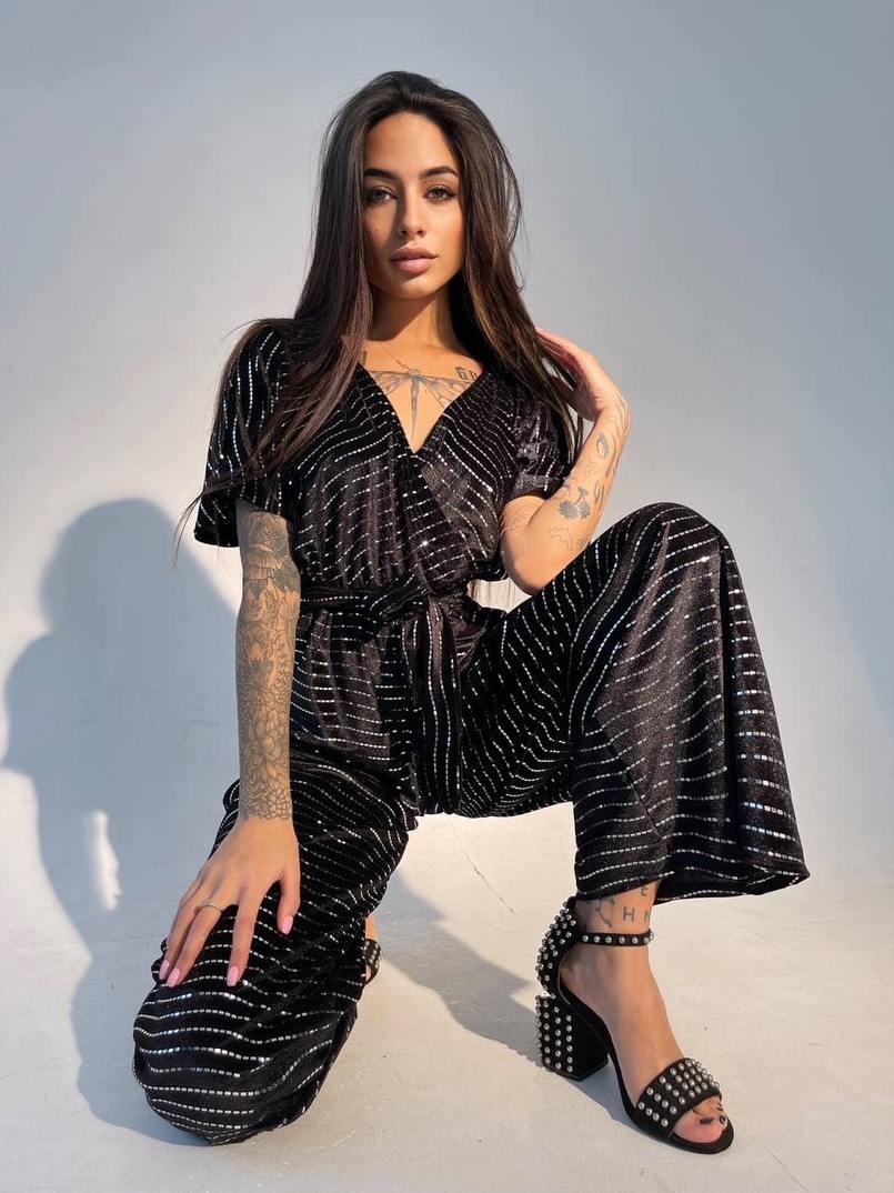 Бархатный комбинезон с голографическими блестками  | PUSHKA SHOP