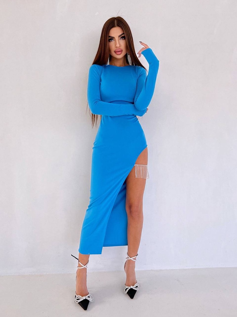 Сукня з розрізом, декорована бахромою зі страз | PUSHKA SHOP