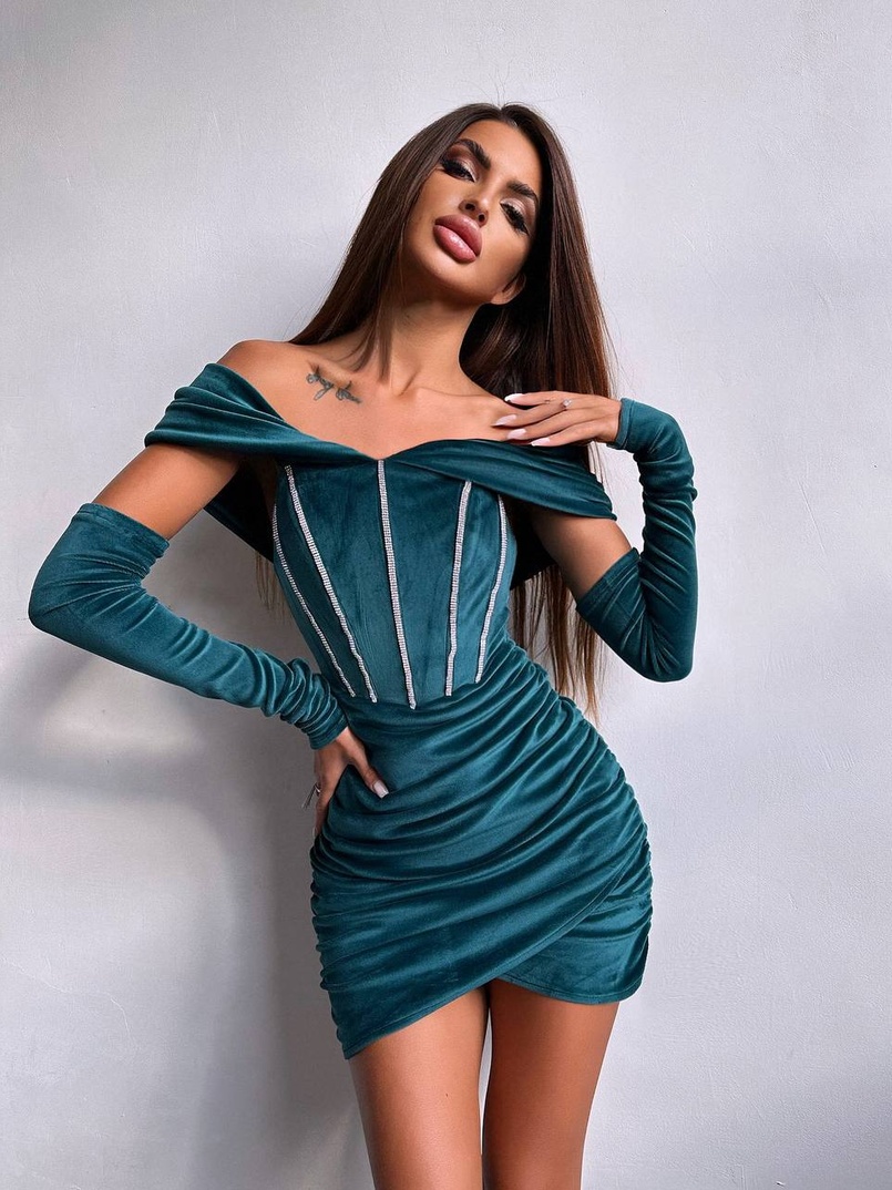 Оксамитова корсетна сукня міні, декорована стразами     Ручна робота  | PUSHKA SHOP