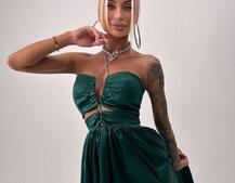 Атласна сукня максі із шнуром зі стразами  | PUSHKA SHOP