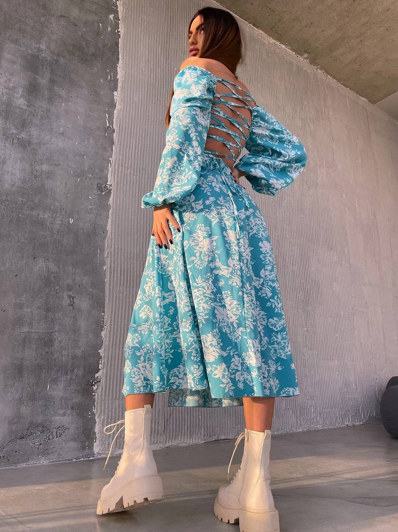 Улюблена сукня-міді зі шнурівкою на спинці та розрізом на ніжці | PUSHKA SHOP