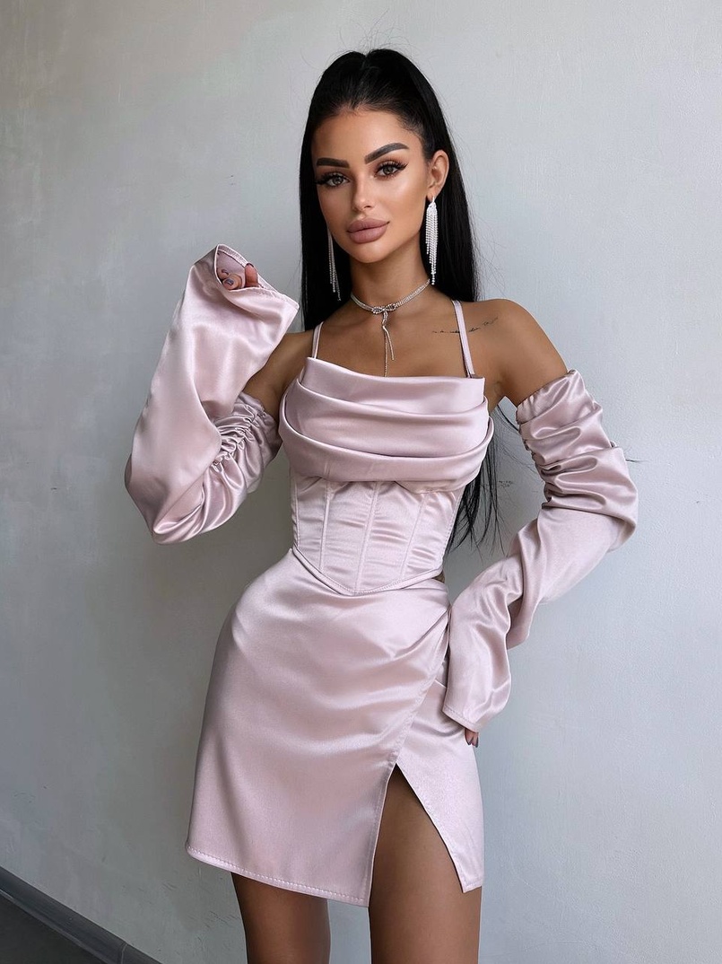 Комплект: корсет з рукавами    + спідниця міні з драпіруванням   | PUSHKA SHOP