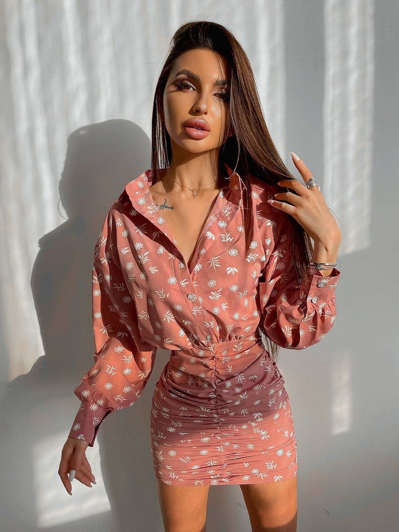 Платье-рубашка с присобранной юбкой  | PUSHKA SHOP