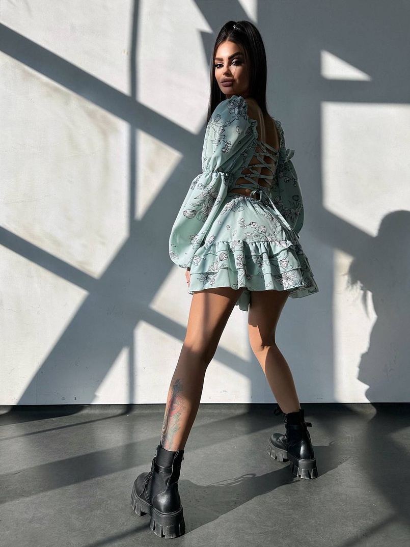 Квіткова сукня з воланами та шнуровкою по спинці | PUSHKA SHOP