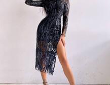 Сукня з візерунками з паєток та розрізом Сукня з візерунками з паєток та розрізом | PUSHKA SHOP