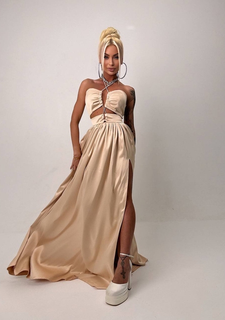 Атласна сукня максі із шнуром зі стразами  | PUSHKA SHOP