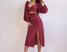 Комплект: топ із зав'язками на талії + спідниця міді з розрізом Комплект: топ із зав'язками на талії + спідниця міді з розрізом | PUSHKA SHOP