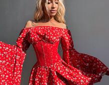 Сукня з асиметричною спідницею та розкльошеними рукавами + корсет  | PUSHKA SHOP