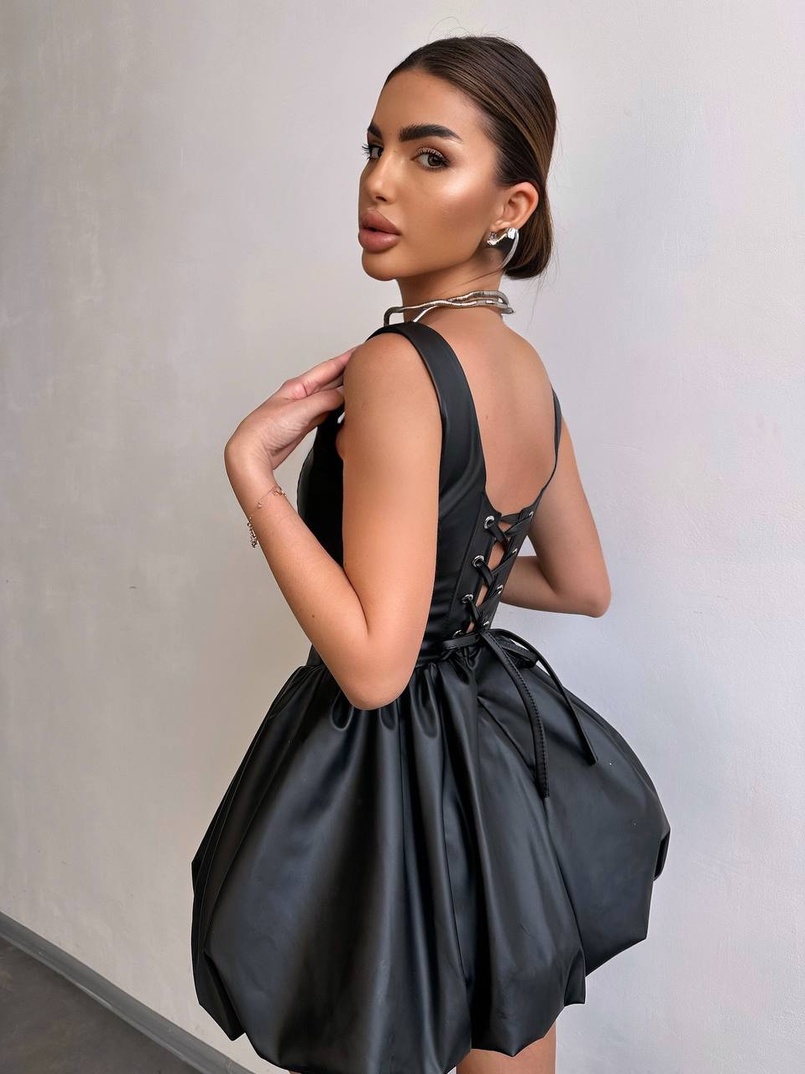 Корсетна сукня з еко-шкіри зі спідницею-балоном | PUSHKA SHOP