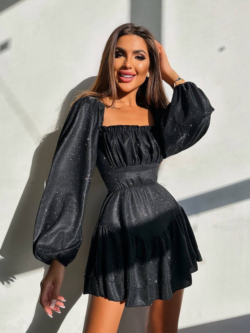 Блискуча сукня з воланами та шнурівкою на спинці | PUSHKA SHOP