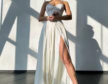 Комплект: корсет-бюстьє , декорований стразами + спідниця максі з розрізом Ручна робота Комплект: корсет-бюстьє , декорований стразами + спідниця максі з розрізом Ручна робота | PUSHKA SHOP