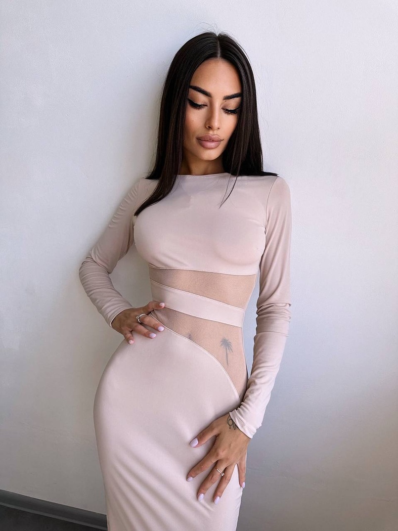 Сукня міді  із вставками сітки  | PUSHKA SHOP