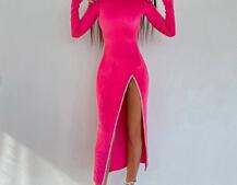 Оксамитова сукня з розрізом, декорована стразами. Прикраса пришита! | PUSHKA SHOP