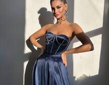 Комплект: корсет-бюстьє , декорований стразами + спідниця максі з розрізом Комплект: корсет-бюстьє , декорований стразами + спідниця максі з розрізом | PUSHKA SHOP