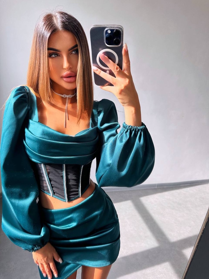 Комплект: корсет, декорований стразами   + спідниця міні з драпіруванням  | PUSHKA SHOP