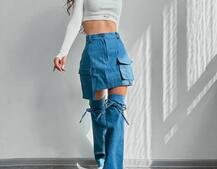 Комплект: джинсова спідниця з гетрами + топ Комплект: джинсова спідниця з гетрами + топ | PUSHKA SHOP