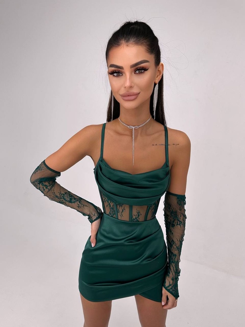 Комплект: корсет, декорований мереживом   + рукавички+ спідниця міні з драпіруванням   | PUSHKA SHOP