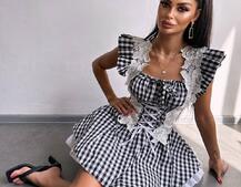 Сукня в клітинку декорована мереживом  | PUSHKA SHOP