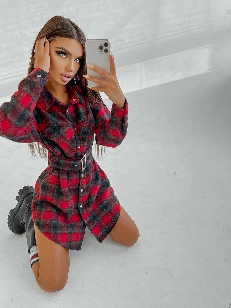 Кашемировое платье-рубашка в клетку | PUSHKA SHOP