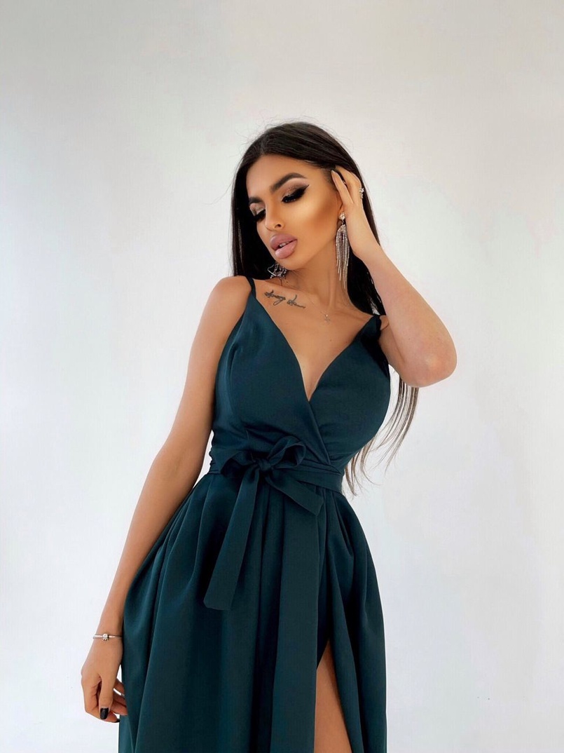 Платье макси с разрезом на юбке и запахом на груди   | PUSHKA SHOP