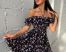 Летнее цветочное платье с завязками на груди  | PUSHKA SHOP