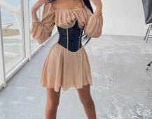 Приталена сукня з шовку  + корсет декорований стразами  Ручна робота  | PUSHKA SHOP