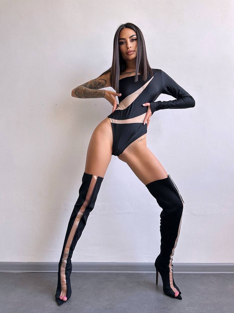 Боді на одне плече із вставками сітки | PUSHKA SHOP