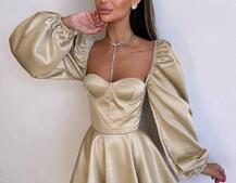 Атласна корсетна сукня бюстьє з пишною подвійною спідницею та об‘ємними рукавами Атласна корсетна сукня бюстьє з пишною подвійною спідницею та об‘ємними рукавами | PUSHKA SHOP