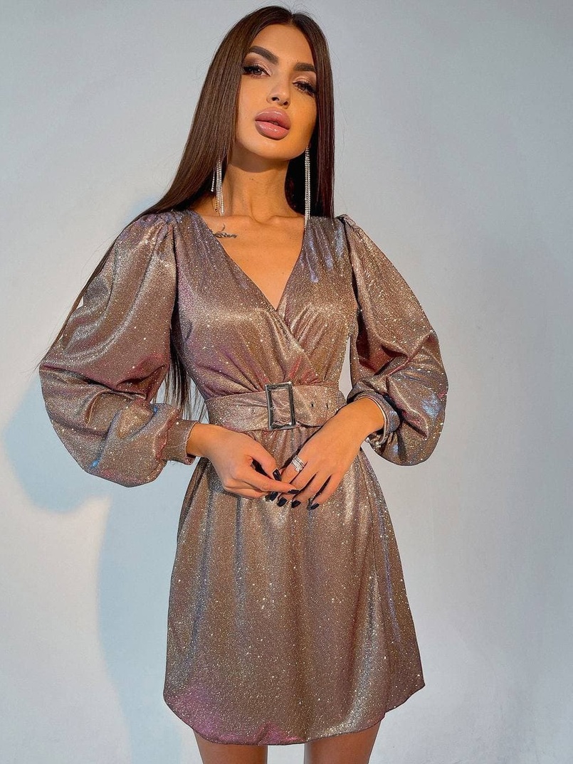 Блестящее платье с широким поясом   | PUSHKA SHOP