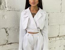 Комплект: укорочённый пиджак с завязками на талии + брюки Комплект: укорочённый пиджак с завязками на талии + брюки | PUSHKA SHOP