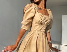 Платье с объемными рукавами из хлопка Платье с объемными рукавами из хлопка | PUSHKA SHOP