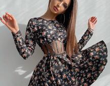 Приталенное платье с корсетной вставкой и  юбкой-солнцем   | PUSHKA SHOP