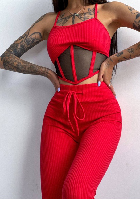 Трикотажный комплект: корсетный топ на косточках + леггинсы | PUSHKA SHOP