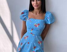 Сукня- міні у квітковий принт зі шнурівкою на спинці  | PUSHKA SHOP