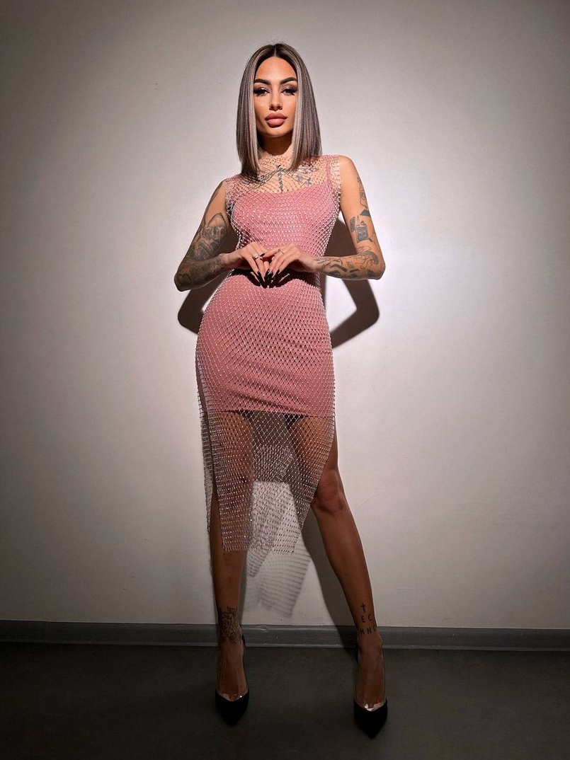 Сукня із сітки зі стразами на трикотажній підкладці  | PUSHKA SHOP