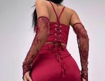 Комплект: корсет, декорований мереживом   + рукавички+ спідниця міні з драпіруванням   | PUSHKA SHOP