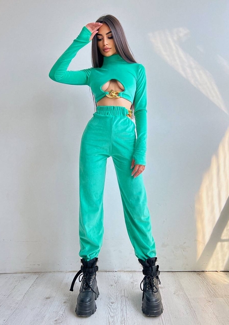 Велюровий костюм з ланцюжками: топ + джоггери | PUSHKA SHOP