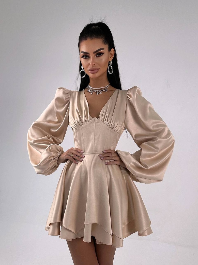 Атласна корсетна сукня  з пишною подвійною спідницею  | PUSHKA SHOP